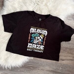 Salt Therapy Aloha Daze Cropped Black Graphic Tee